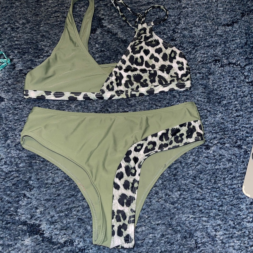 SHEIN Green and Black Leopard Bikini